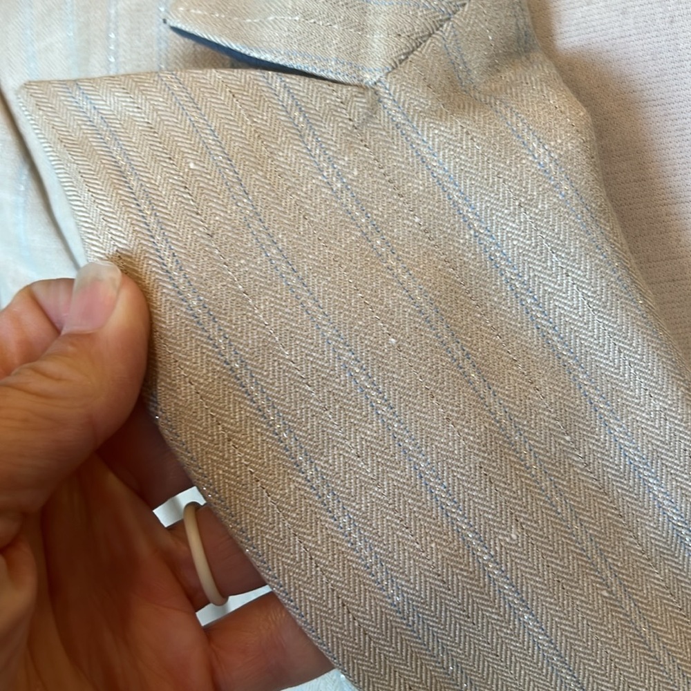 Banana Republic Blazer New Beige with Thin Silvery Blue White Stripe - Picture 12 of 16